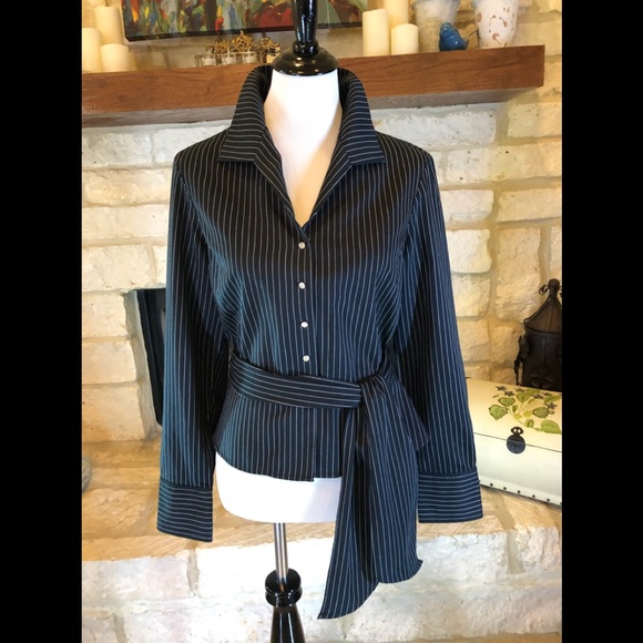 Jones New York Tops - Peplum Blouse with Tie / Belt